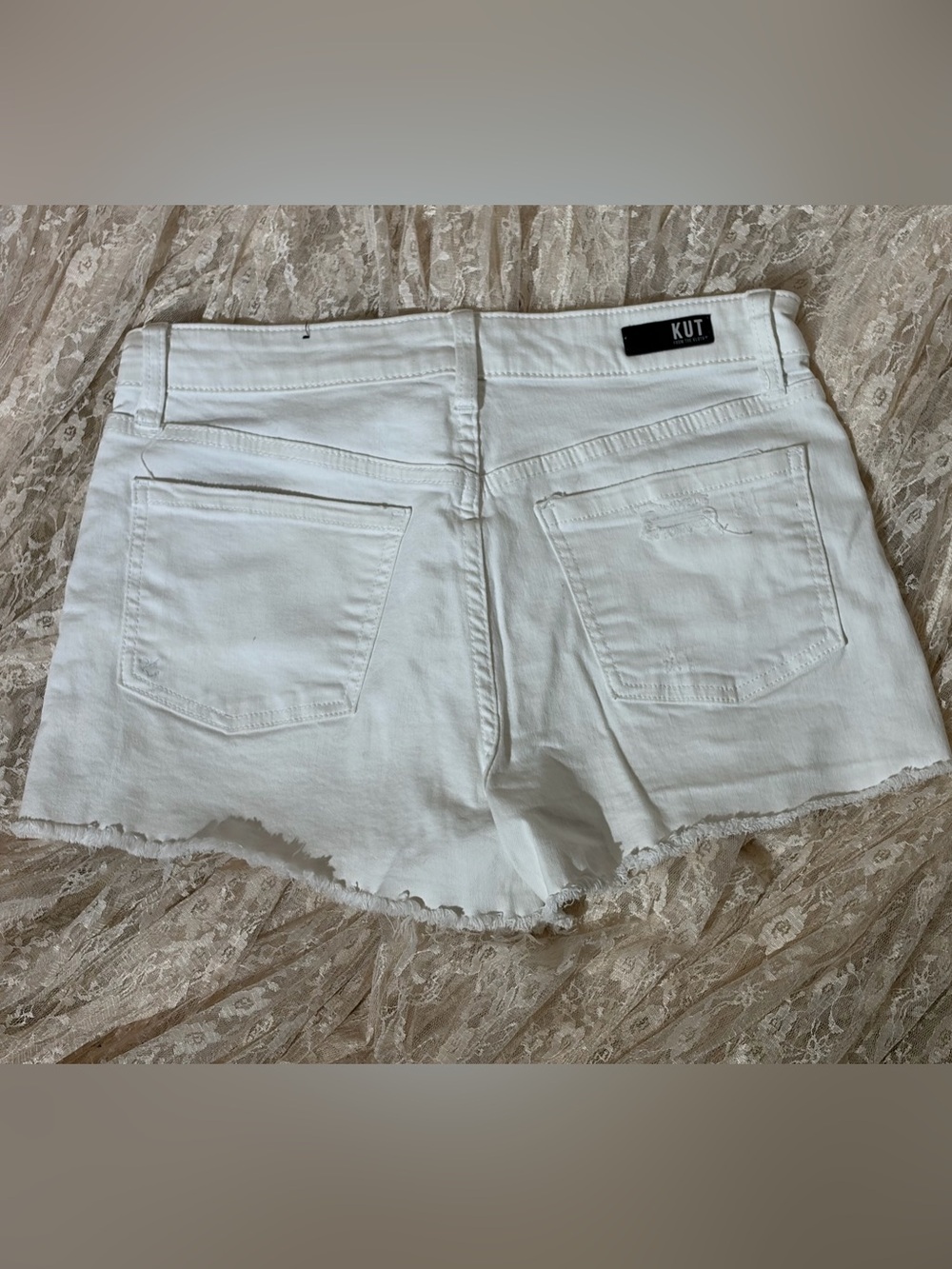Kut from the Kloth White Frayed Hem Denim Shorts - Picture 2 of 2